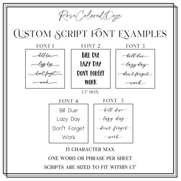 CUSTOM Script Sticker Sheets – Rose Colored Daze