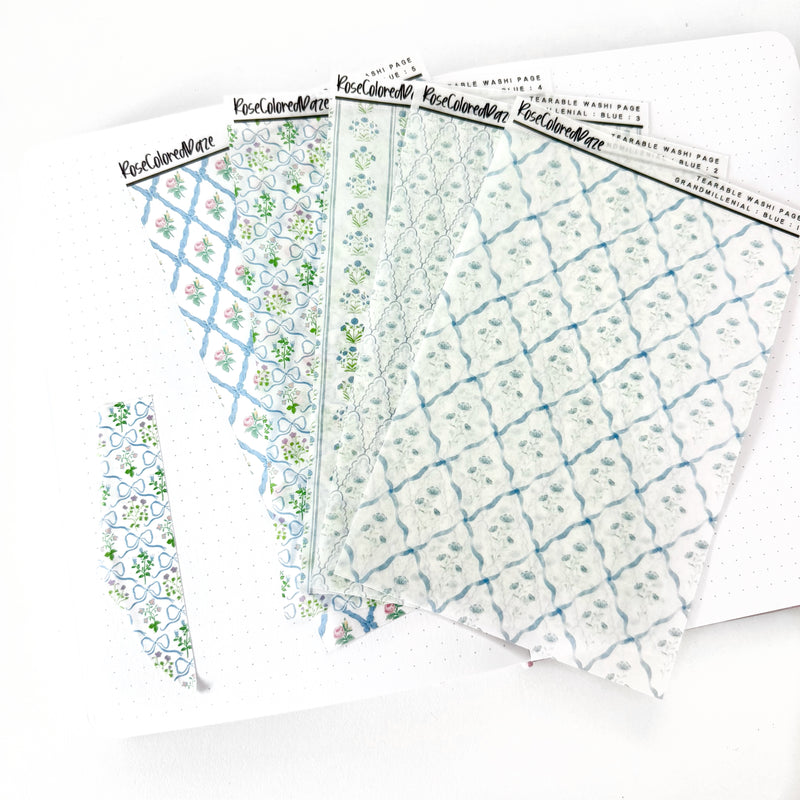 Washi Paper Tearable Stickers - Grandmillenial - Blue