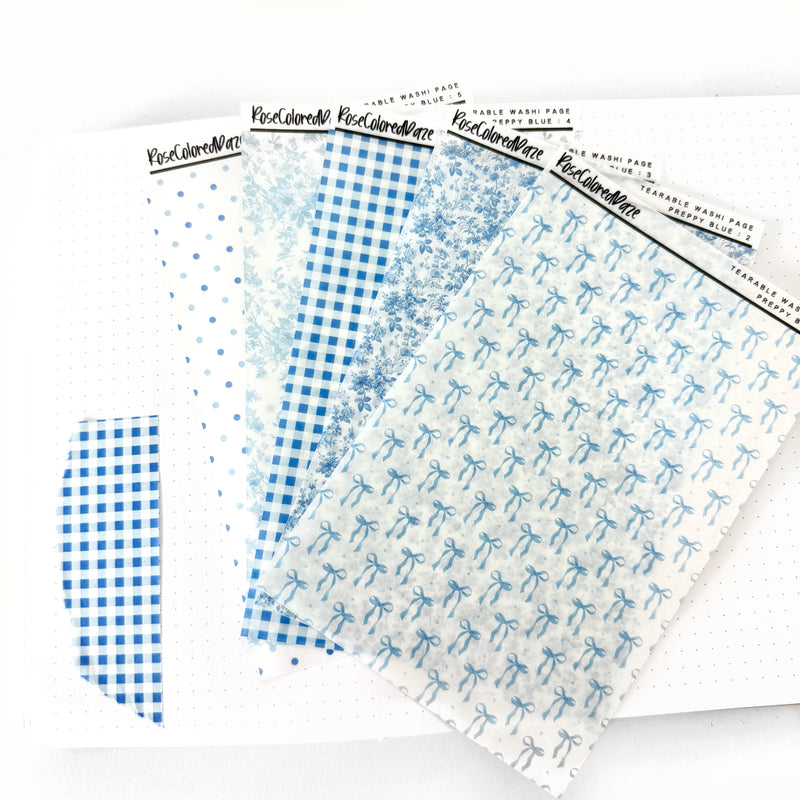 Washi Paper Tearable Stickers - Preppy Blue