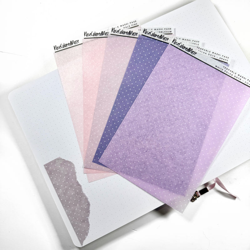 Washi Paper Tearable Stickers - White Polka Dots (non-foiled) - Lavender Haze