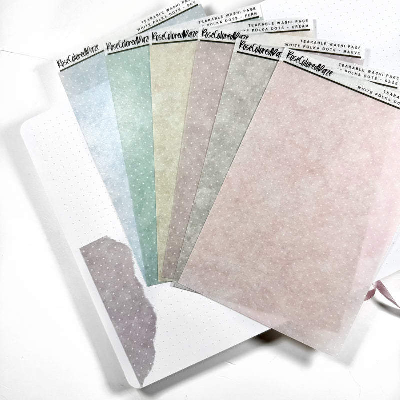 Washi Paper Tearable Stickers - White Polka Dots (non-foiled) - Soft Spring Pastels