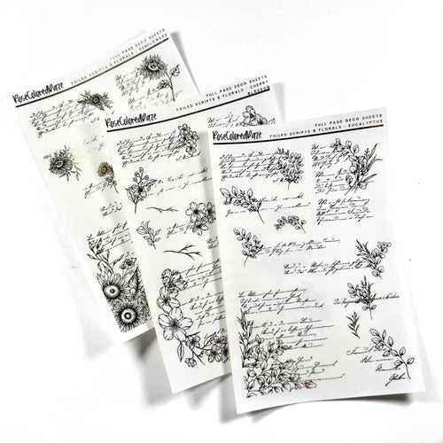 Foiled Full Page Deco Sheets - Scripts & Florals