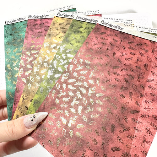 Washi Paper Stickers - Tearable Washi Page - Holiday Leaves and Berries - Holiday Velvet Collection