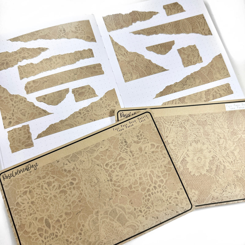 Craft Paper Sticker Sheets - Torn Paper - Lace