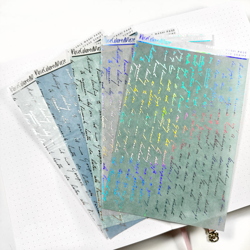 Washi Paper Stickers - Tearable Washi Page - Vintage Script - Winter Blues Collection