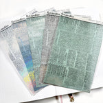 Washi Paper Stickers - Tearable Washi Page - Vintage Newspaper - Winter Blues Collection