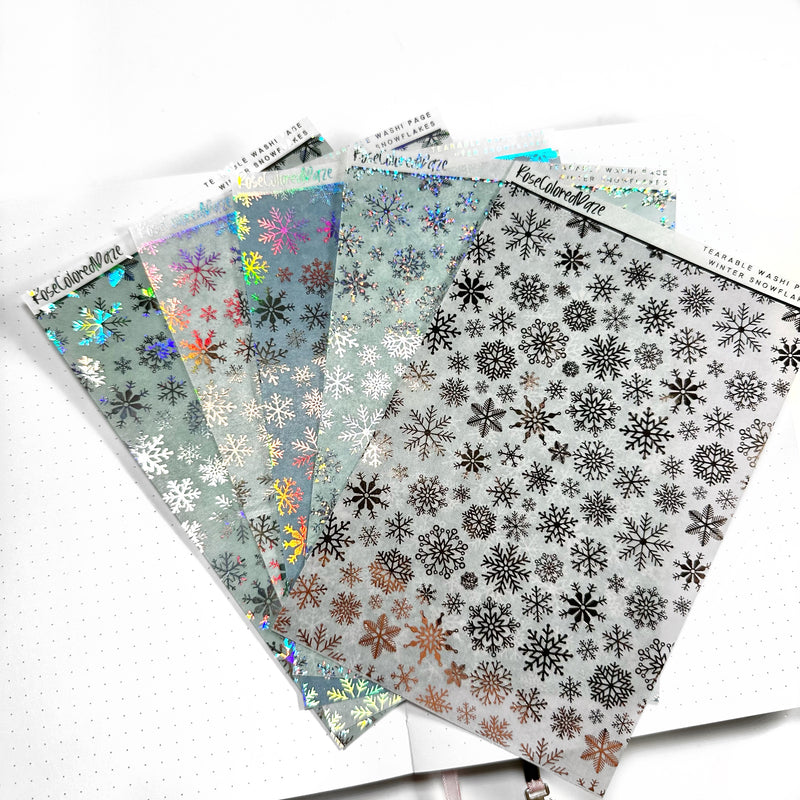 Washi Paper Stickers - Tearable Washi Page - Snowflakes - Winter Blues Collection