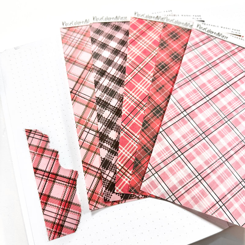 Washi Paper Stickers - Tearable Washi Page - Valentine's Day Plaids