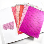 Washi Paper Stickers - Tearable Washi Page - Vintage Script - Sweet Tart Collection