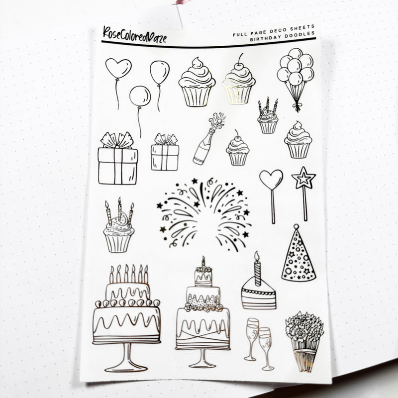 Foiled Full Page Deco Sheets - Birthday Doodles