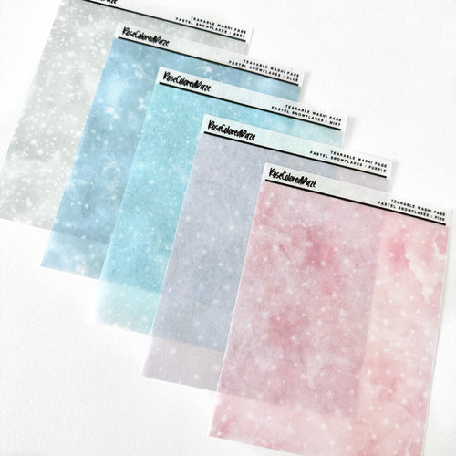 Washi Paper Tearable Stickers - Quarter Sheet Size - Pastel Snowflakes