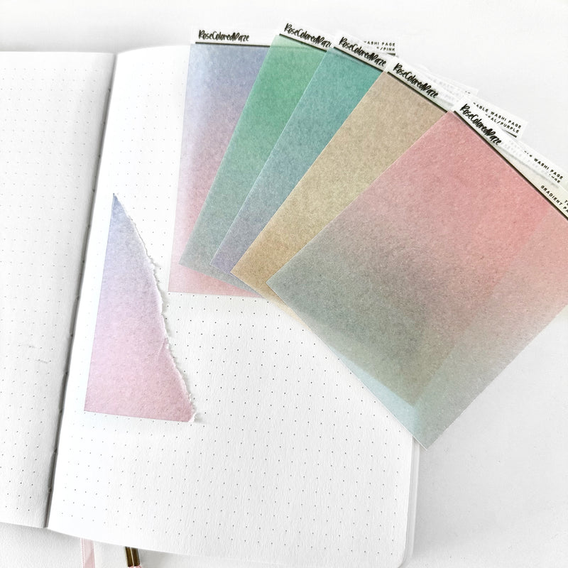 Washi Paper Tearable Stickers - Quarter Sheet Size - Gradient Pastels