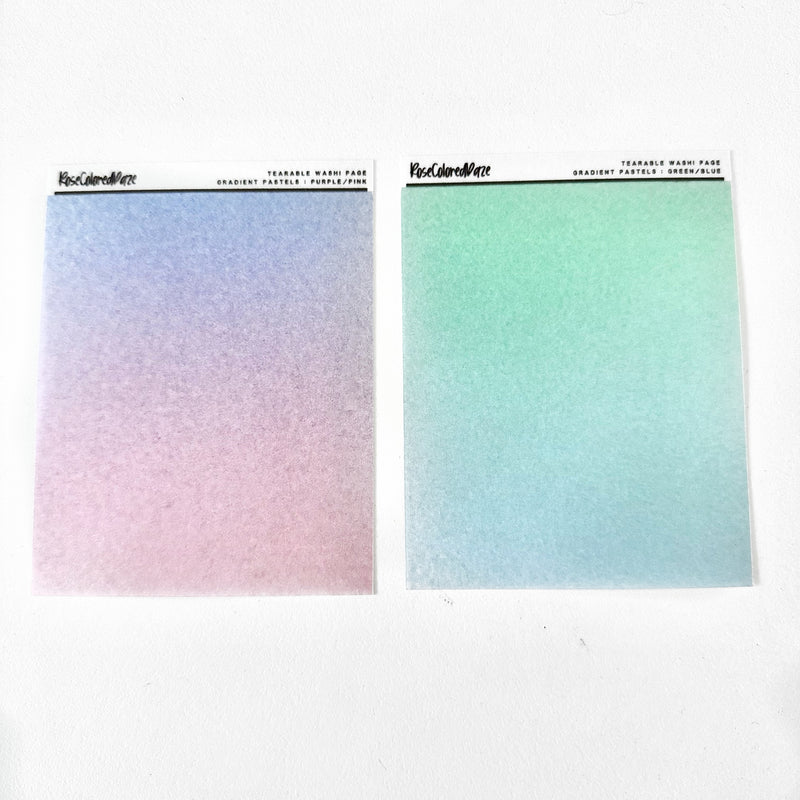 Washi Paper Tearable Stickers - Quarter Sheet Size - Gradient Pastels