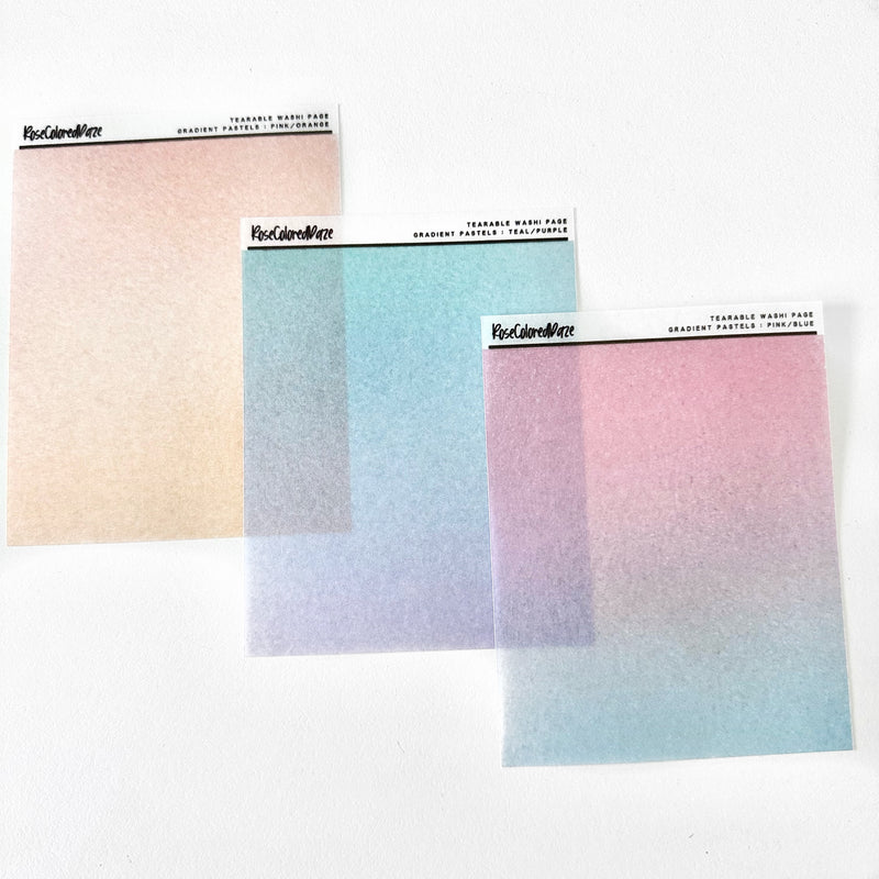 Washi Paper Tearable Stickers - Quarter Sheet Size - Gradient Pastels