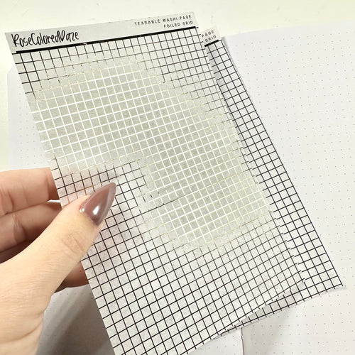 Washi Paper Stickers - Tearable Washi Page - Foiled Grid