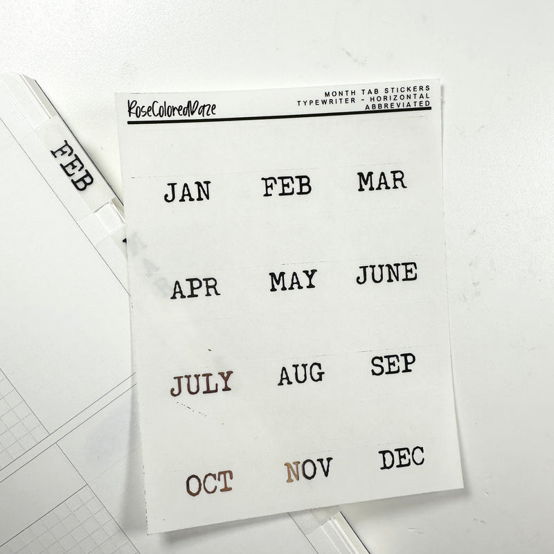 Monthly Divider Tab Stickers - Typewriter Designs