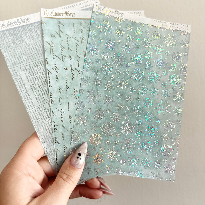 Washi Paper Stickers - Tearable Washi Page - Snowflakes - Winter Blues Collection