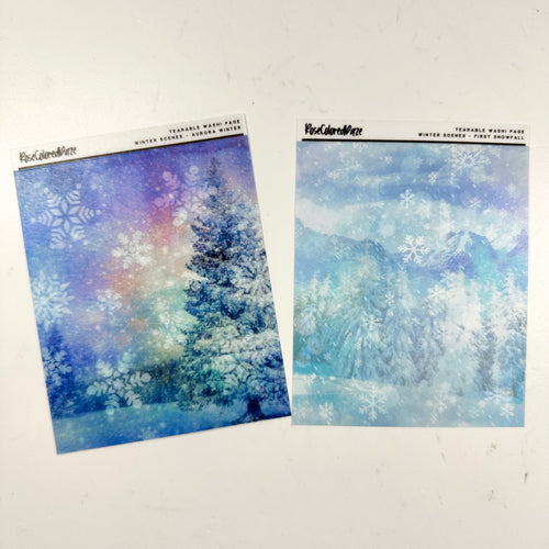 Washi Paper Tearable Stickers - Quarter Sheet Size - Winter Scenes