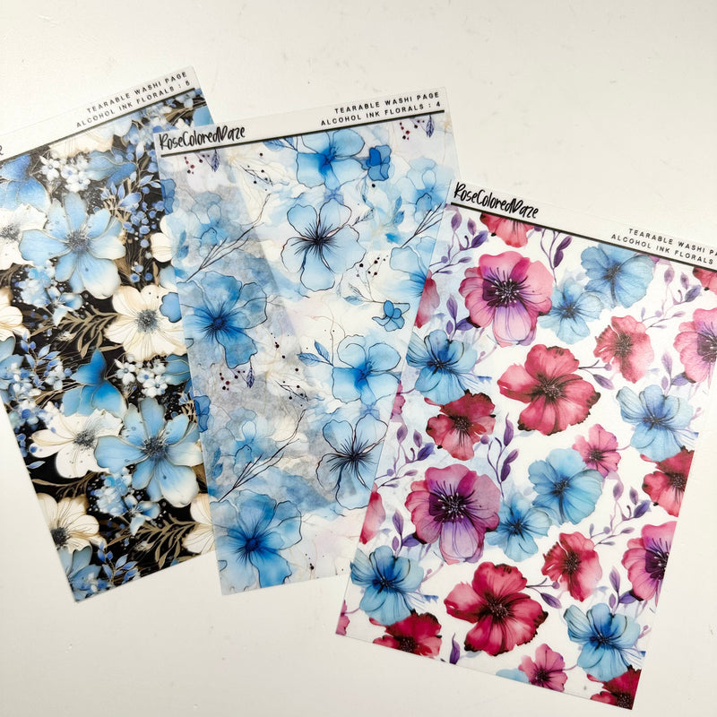 Washi Paper Tearable Stickers - Alcohol Ink Florals