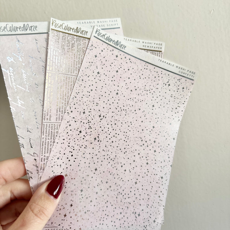 Washi Paper Stickers - Tearable Washi Page - Vintage Newspaper - Lavender Haze Collection