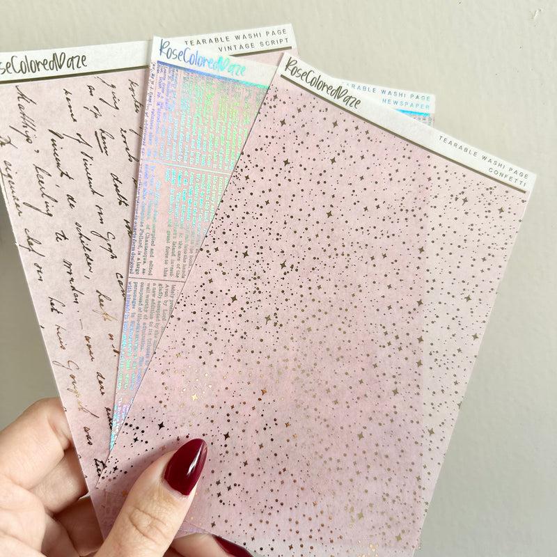 Washi Paper Stickers - Tearable Washi Page - Vintage Newspaper - Lavender Haze Collection