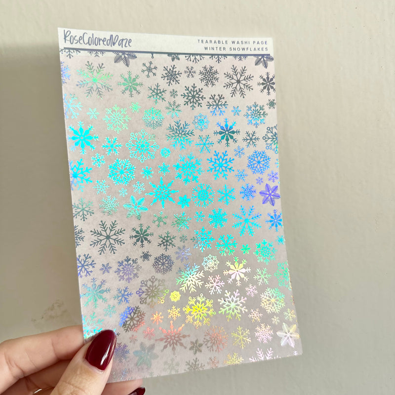 Washi Paper Stickers - Tearable Washi Page - Winter Snowflakes - Lavender Haze Collection