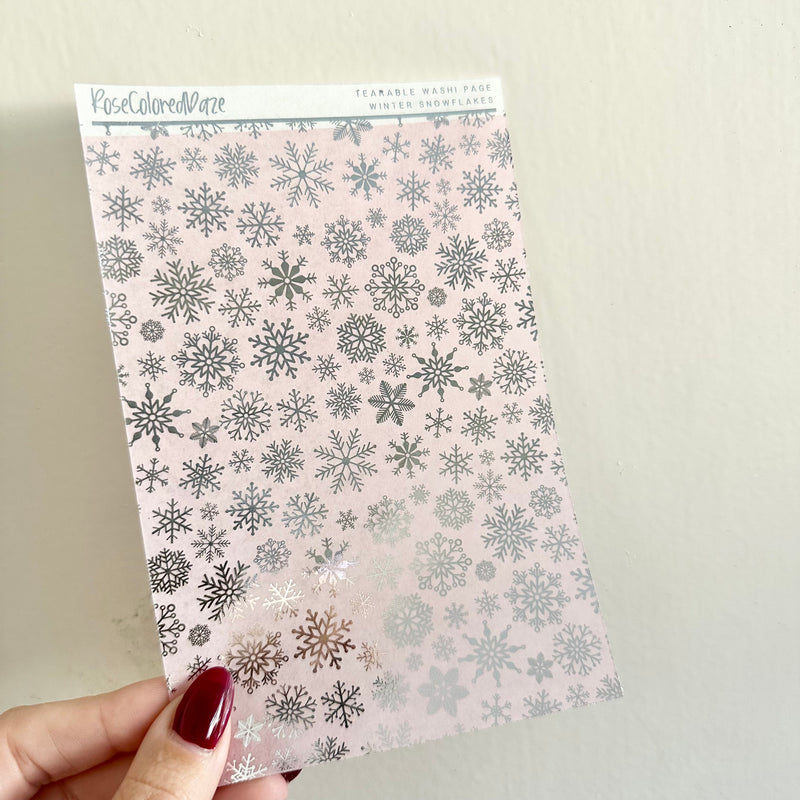 Washi Paper Stickers - Tearable Washi Page - Winter Snowflakes - Lavender Haze Collection