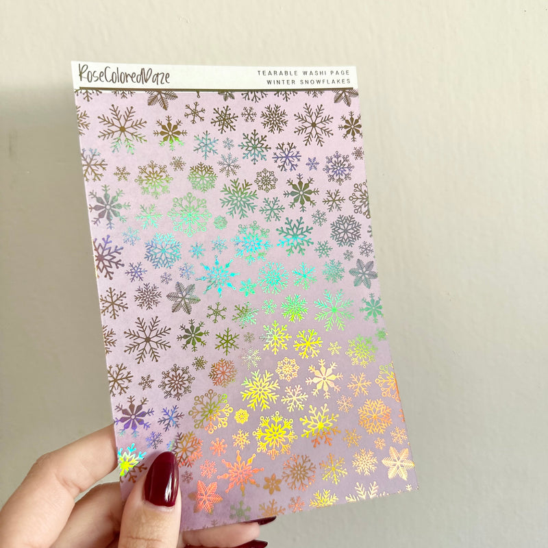 Washi Paper Stickers - Tearable Washi Page - Winter Snowflakes - Lavender Haze Collection