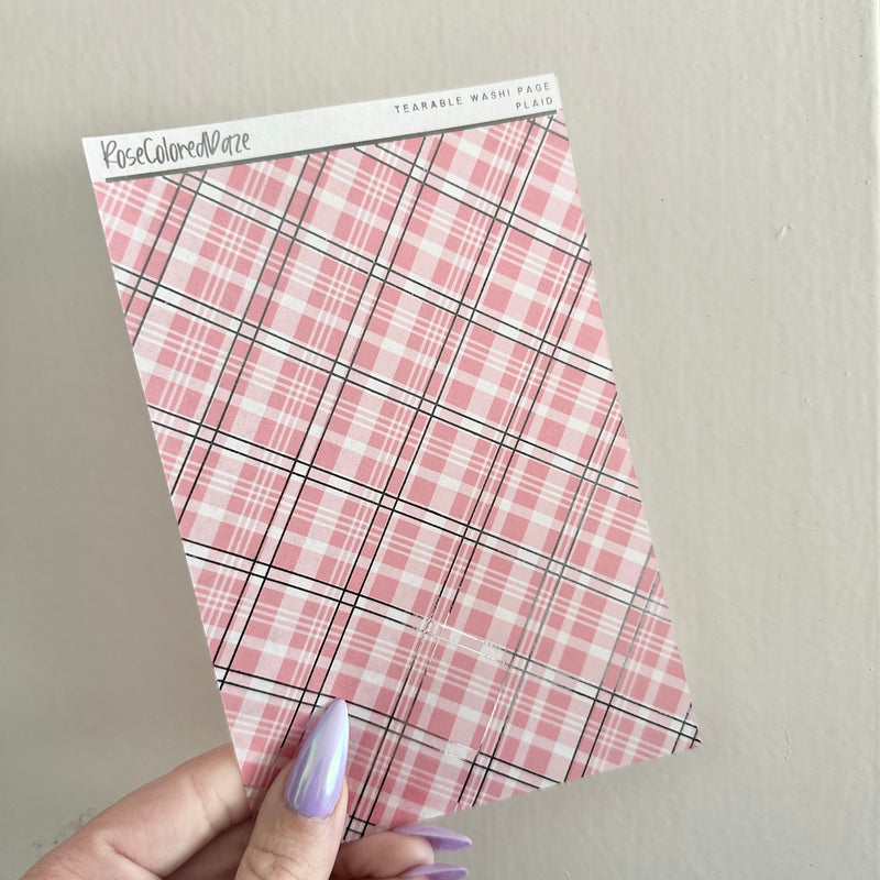 Washi Paper Stickers - Tearable Washi Page - Valentine's Day Plaids