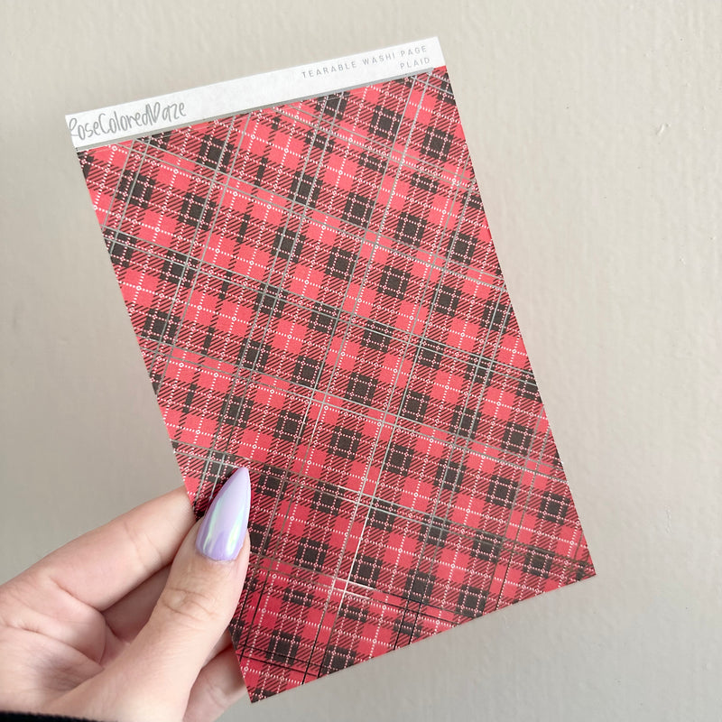 Washi Paper Stickers - Tearable Washi Page - Valentine's Day Plaids