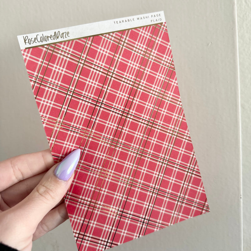 Washi Paper Stickers - Tearable Washi Page - Valentine's Day Plaids