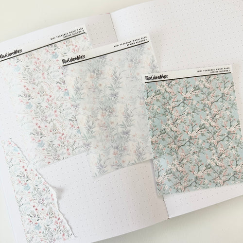 Washi Paper Tearable Stickers - Quarter Sheet Size - Spring Blooms