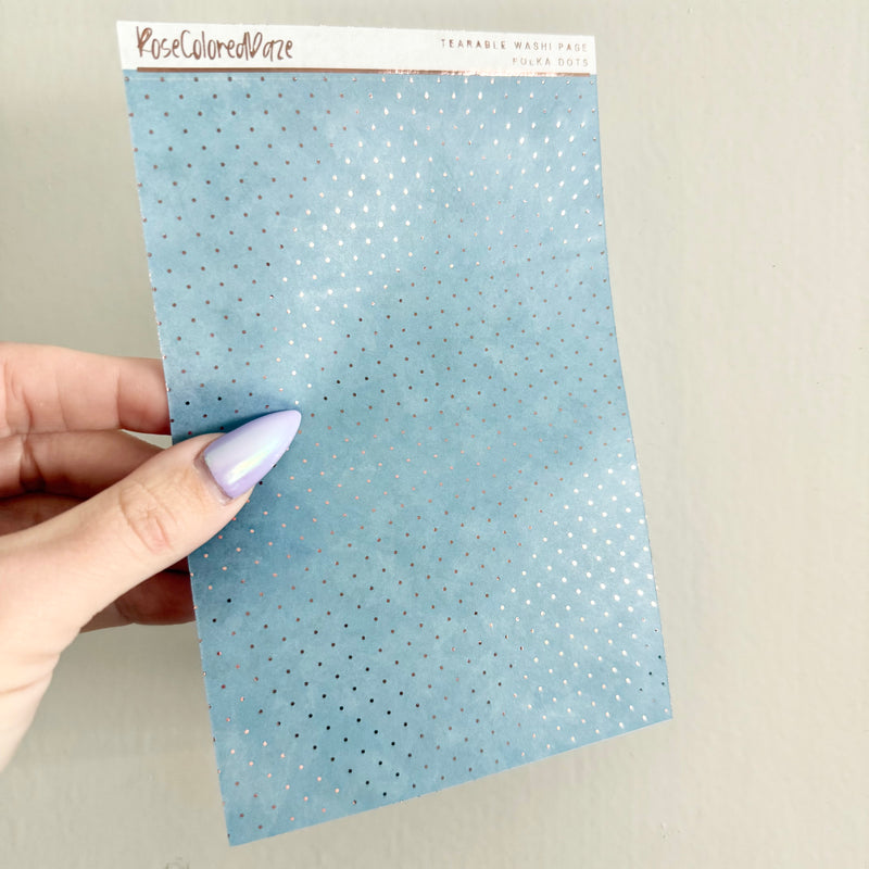 Washi Paper Stickers - Tearable Washi Page - Polka Dots - Winter Blues Collection