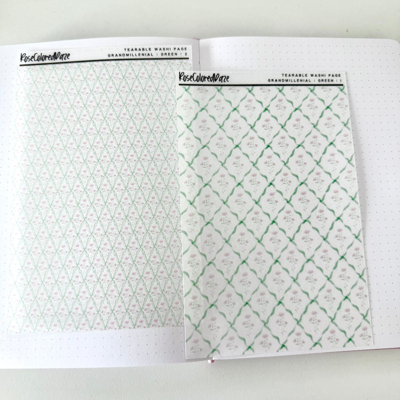 Washi Paper Tearable Stickers - Grandmillenial - Green