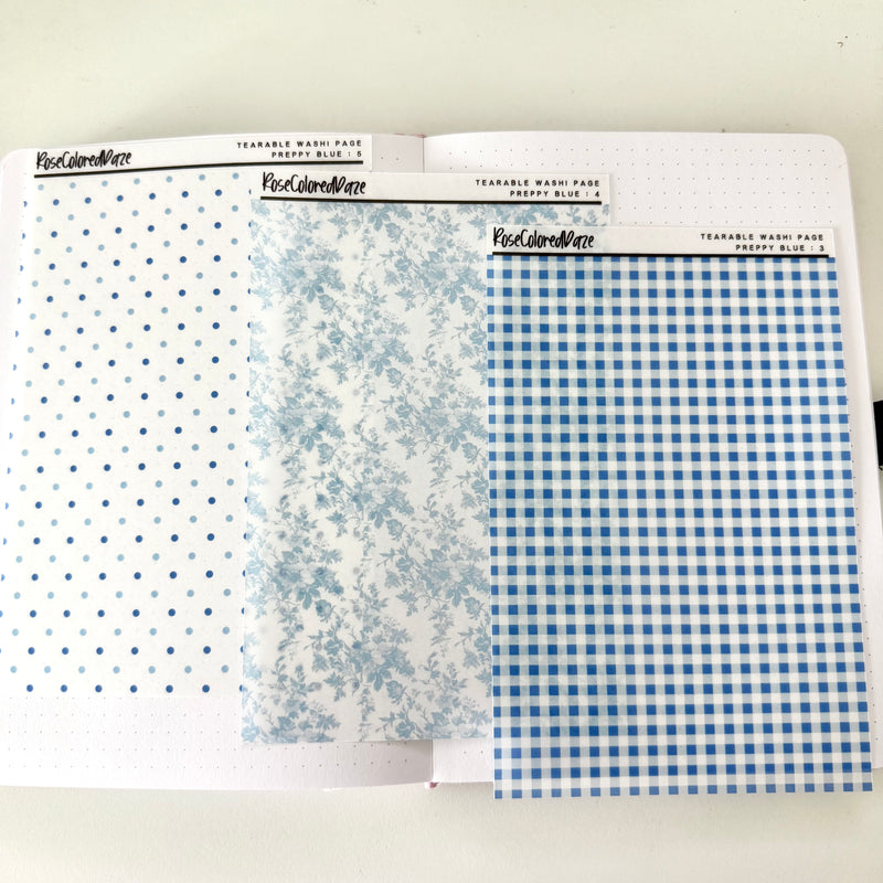 Washi Paper Tearable Stickers - Preppy Blue