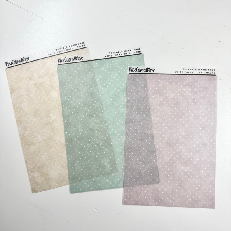 Washi Paper Tearable Stickers - White Polka Dots (non-foiled) - Soft Spring Pastels