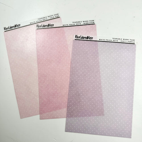 Washi Paper Tearable Stickers - White Polka Dots (non-foiled) - Lavender Haze