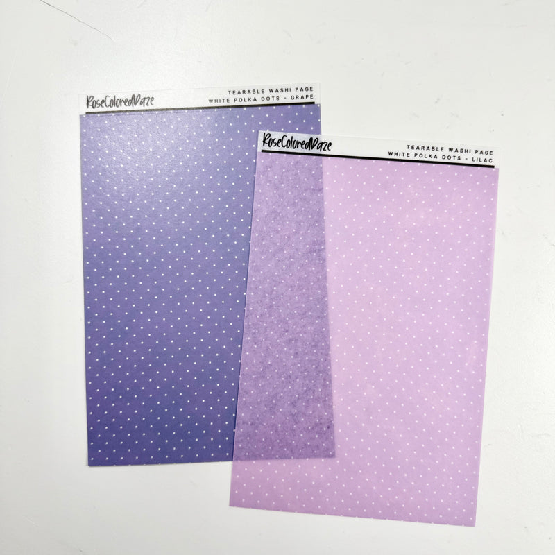 Washi Paper Tearable Stickers - White Polka Dots (non-foiled) - Lavender Haze