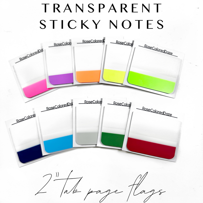 Transparent Sticky Notes 2" Tab Page Flags Rose Colored Daze