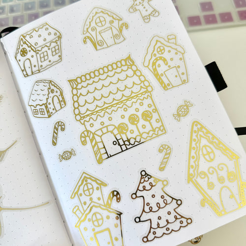 Foiled Full Page Deco Sheets - Gingerbread Houses