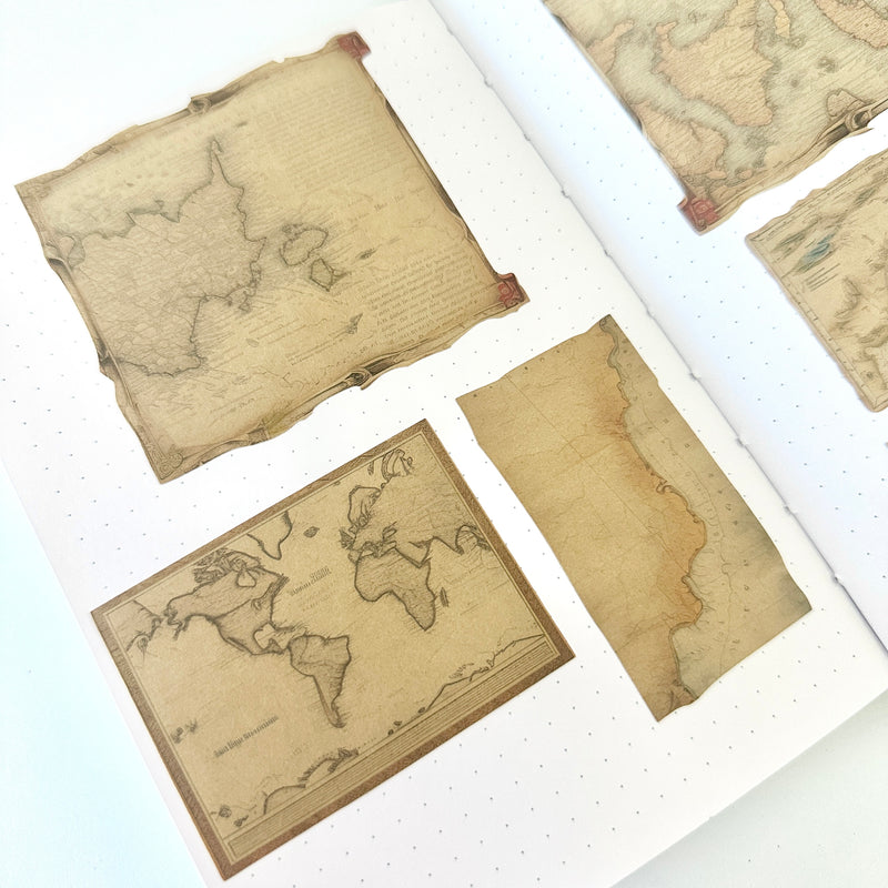 File Sticker Map Drawing Craft Paper Sticker Sheets - Vintage Maps – Rose Colored Daze