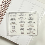 FOILED- "Hello, months"/"Hello, seasons" stickers - Vintage Collection Fonts