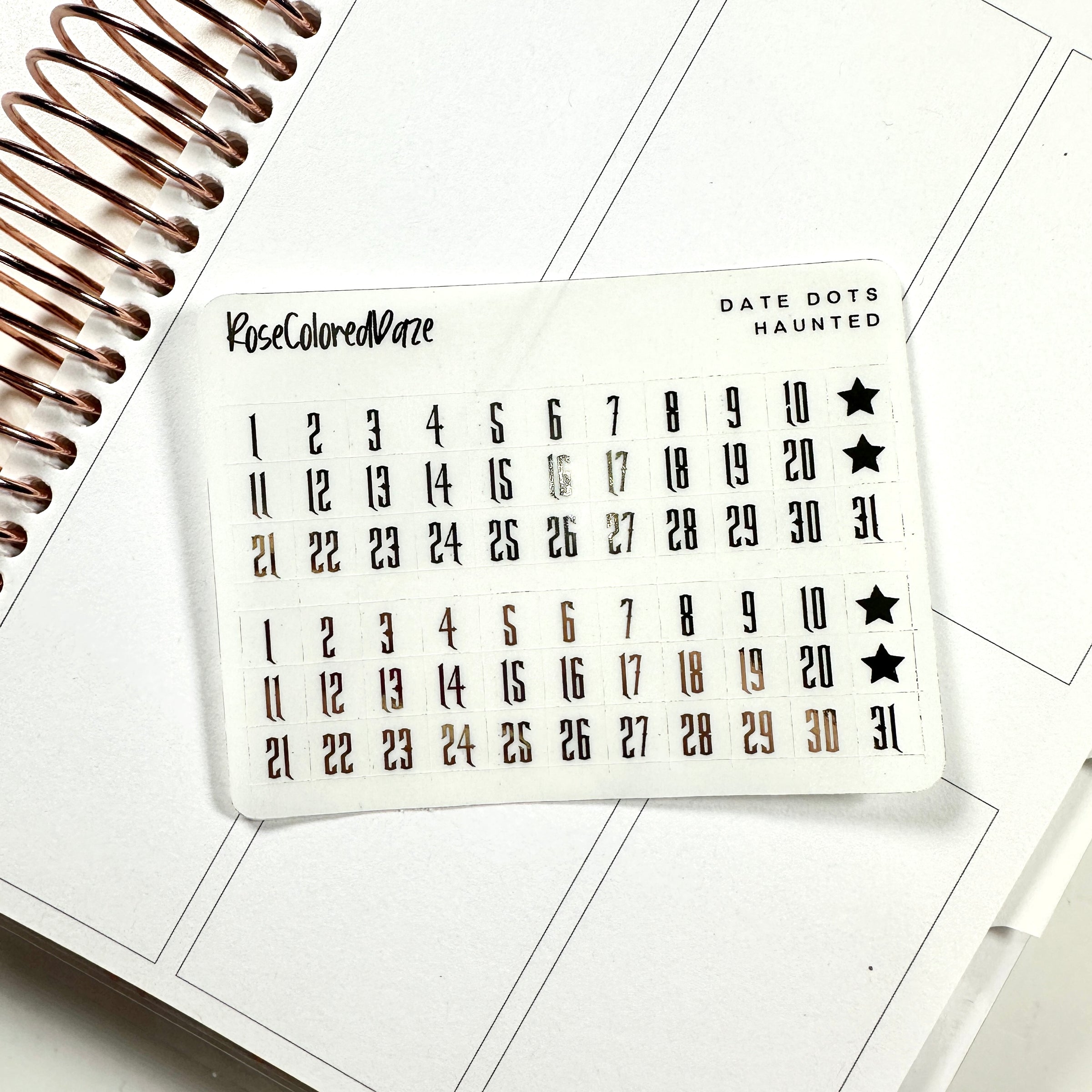 FOILED- Date Dot Stickers on Clear Paper - 2.0 Collection – Rose ...