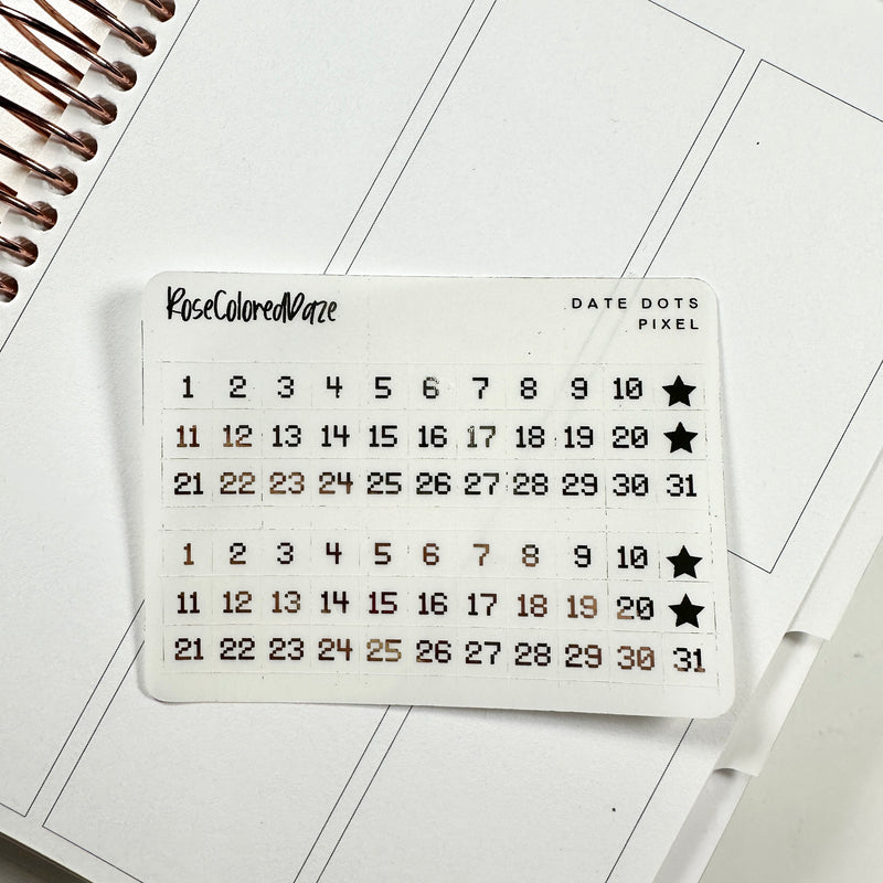 Foiled and White Date Dot Numbers Planner Stickers