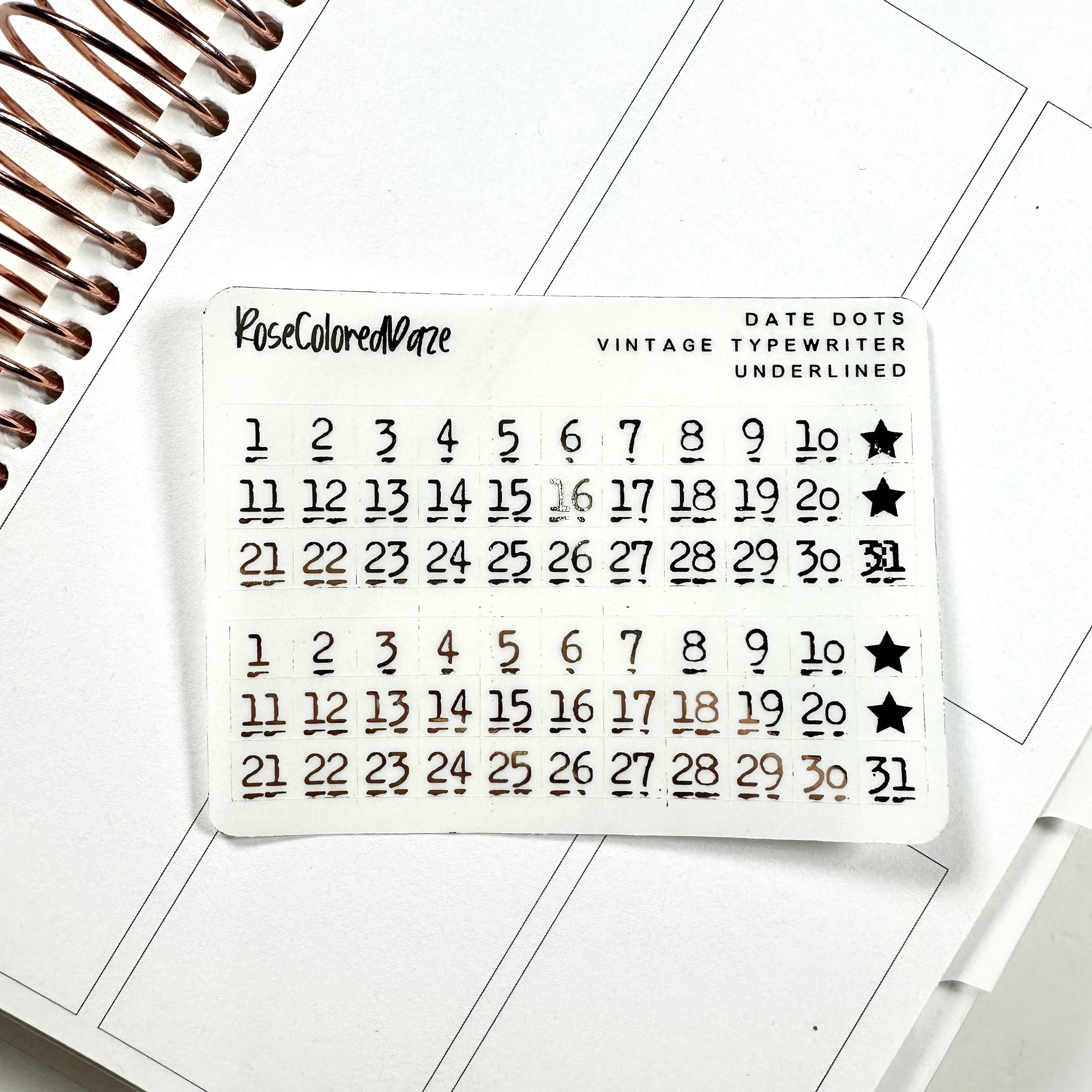 FOILED- Date Dot Stickers on Clear Paper – Rose Colored Daze