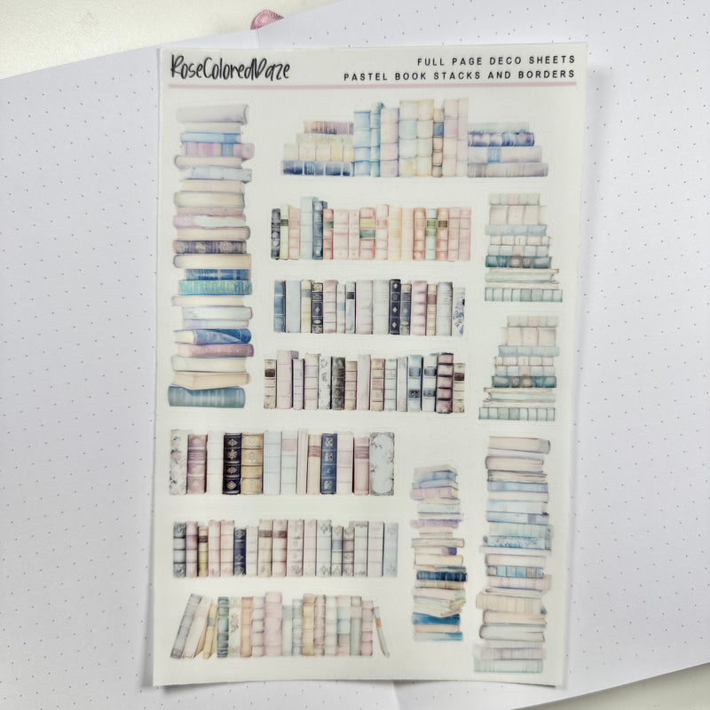 Book Sticker Clear Background Transparent Matte Stickers - Pastel Book Stacks and Arches – Rose ...