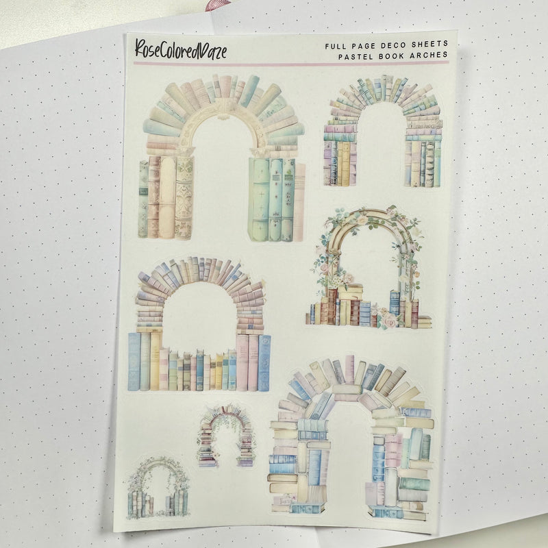 Transparent Matte Stickers - Pastel Book Stacks and Arches