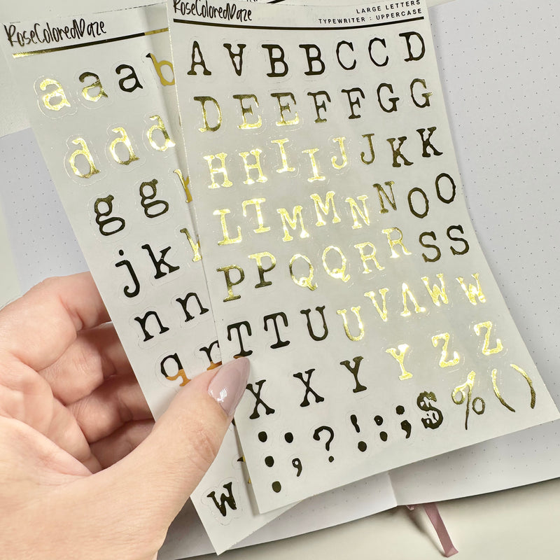 Foiled Large Letter Stickers - Typewriter Font