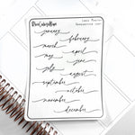 Foiled Sticker Sheet - Months - Handwritten Font
