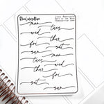 Foiled Sticker Sheet - Days of the Week - Handwritten Font